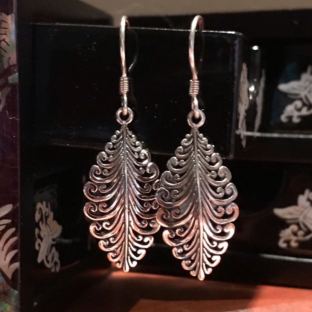 SOLD - Bali Sterling Silver Fern Leaf Earrings